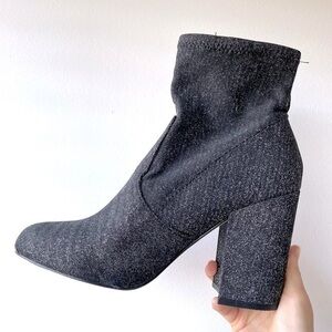Express  : Black / Silver Glitter Block Heel Booties | NWT